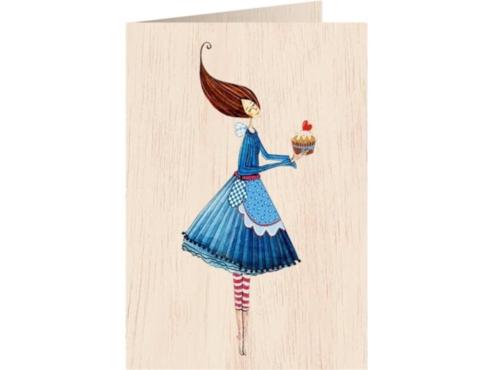 Cozywood Wooden pass C6 + envelope Woman with cake
