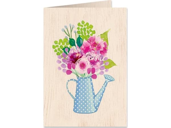 Cozywood Wooden pass C6 + envelope Flowers in a watering can