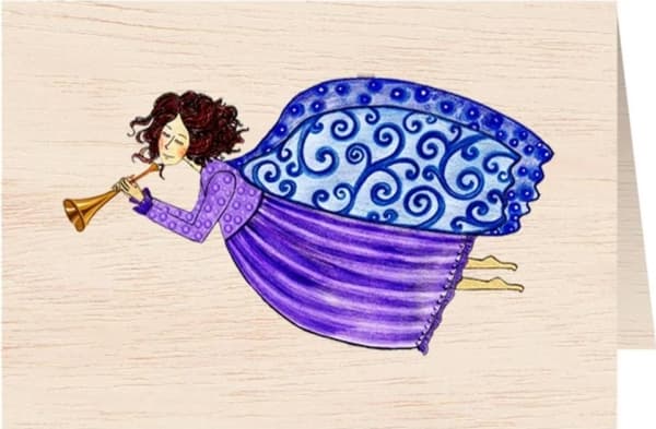 Cozywood Wooden pass C6 + envelope Angel with a trumpet