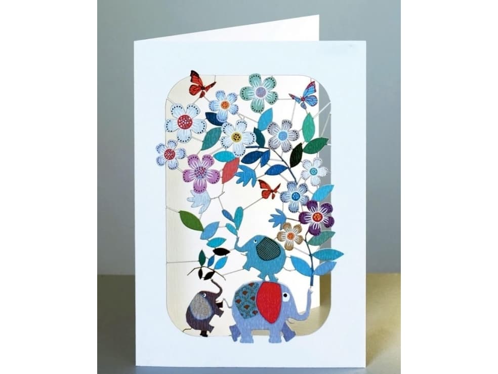 Forever Cards Pass PM209 cut + envelope Elephants with flowers