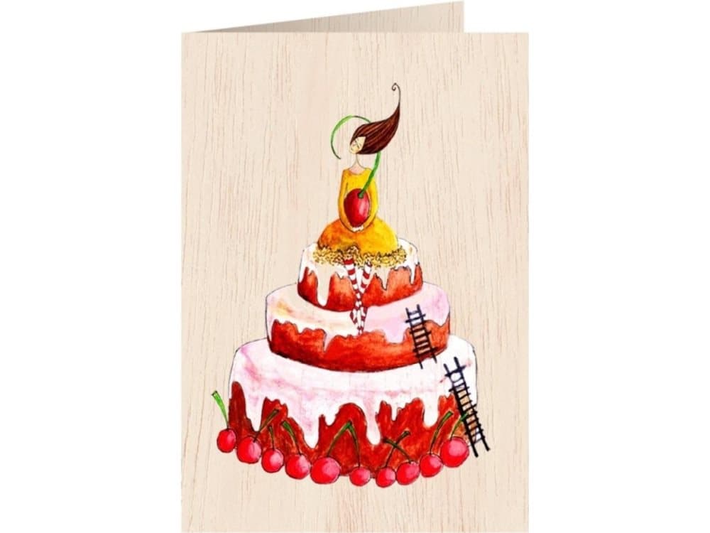 Cozywood Wooden pass C6 + envelope Woman on the cake