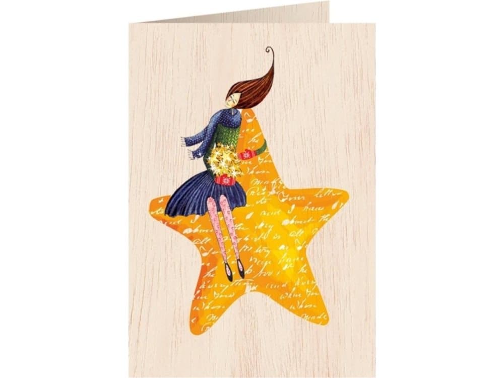 Cozywood Wooden pass C6 + envelope. Santa, woman