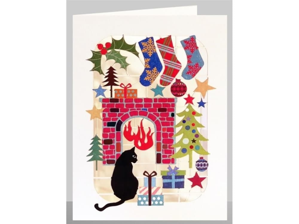 Forever Cards Season card XP43 cut + envelope Christmas Cat fireplace