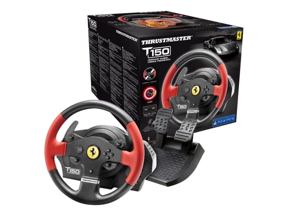 ThrustMaster T150 - Ferrari Edition - ratt- och pedaluppsättning - kabelansluten - för PC, Sony PlayStation 3, Sony PlayStation 4