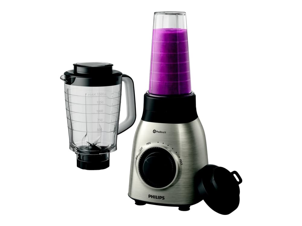Philips Viva Collection ProBlend 6-mixer 900 W, 2 l plastbehållare, Bänkmixer, Pulsfunktion, 700 W, Svart, Metallisk