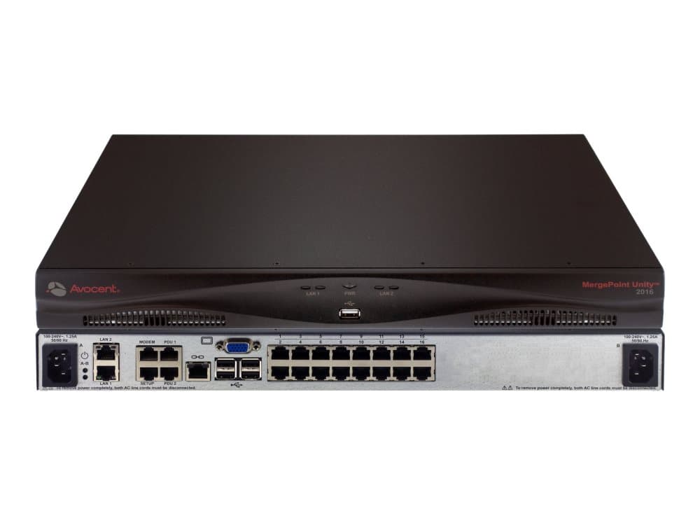 Avocent MergePoint Unity 2016DAC - KVM-svitsj - Styrt - CAT5 - 16 x KVM port(s) - 1 lokalbruker - 2 IP-brukere - stasjonær, rackmonterbar