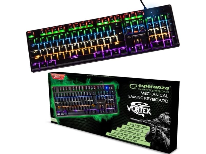 Esperanza VORTEX, Standard, USB, Mekaniska tangentbrytare, RGB LED, Svart