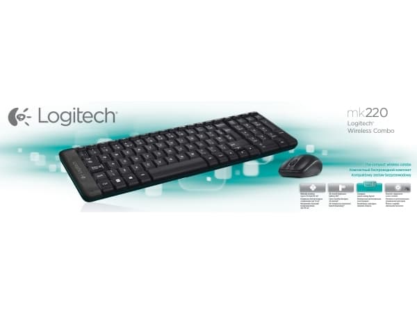Logitech Wireless Combo MK220 - Tastatur- og mussett - trådløs - 2.4 GHz - US International