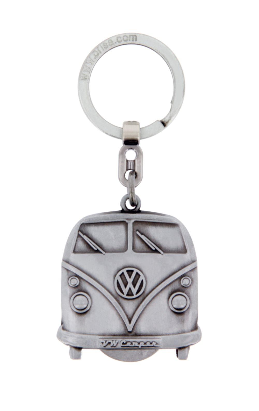 BRISA VW Collection - Volkswagen Bus T1 Camper Van Transporter Nøglering med aftagelig mønt i gaveæske (Vintage Silver)