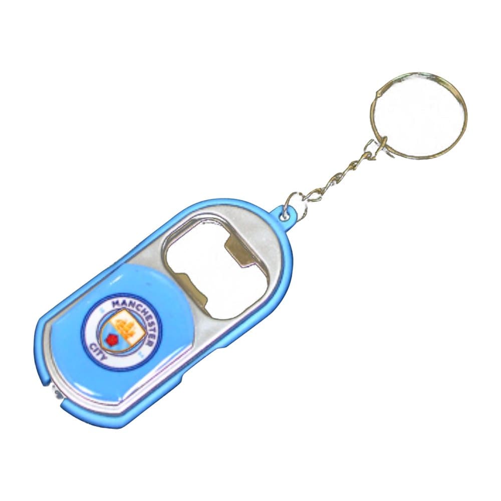 Manchester City FC Official Crest Design Bottle Opener Keyring With Torch