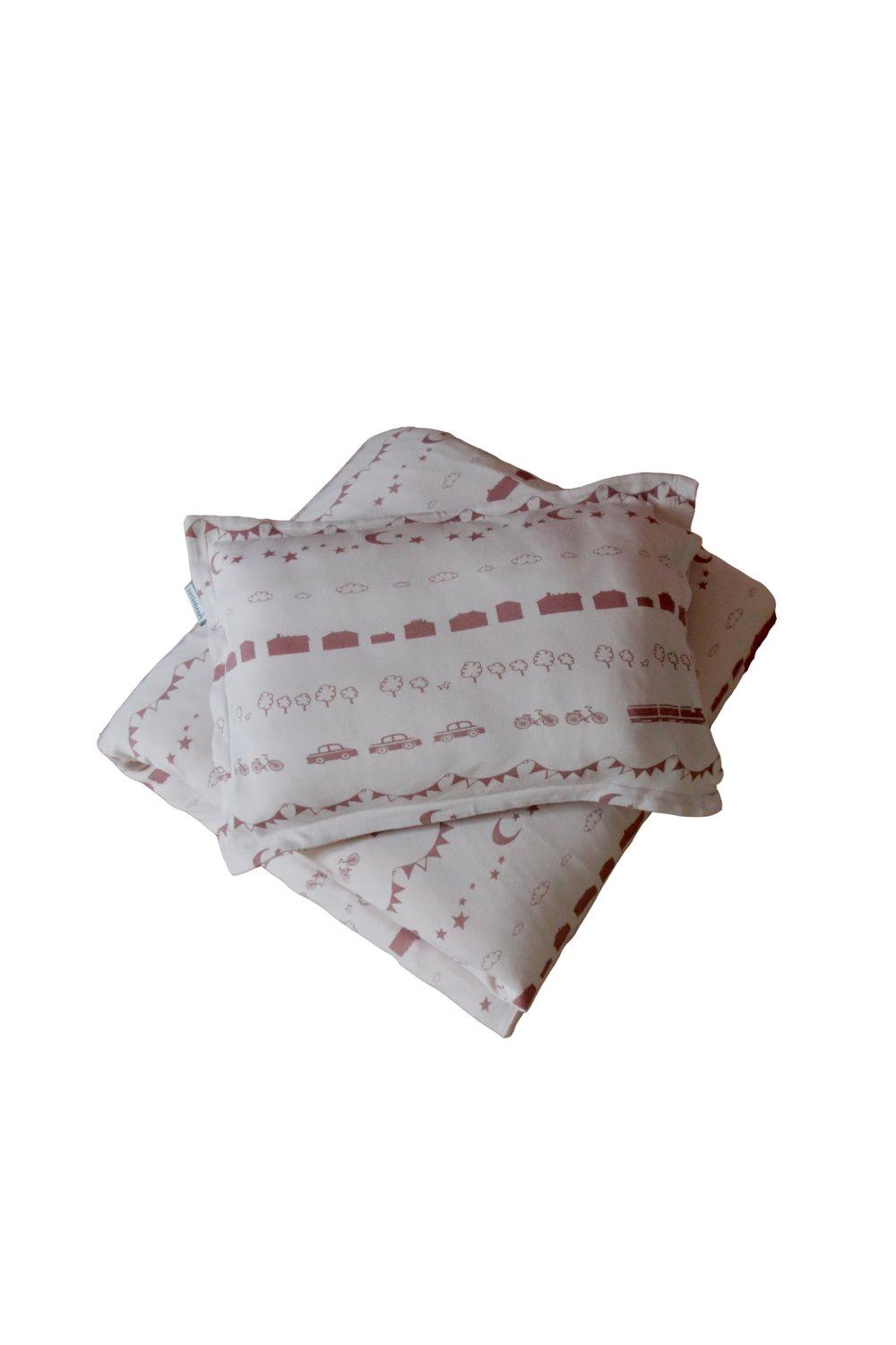 Littleheart Little City Sengesett 100 % økologisk bomull 100x130, 35x55 cm Soft Pink