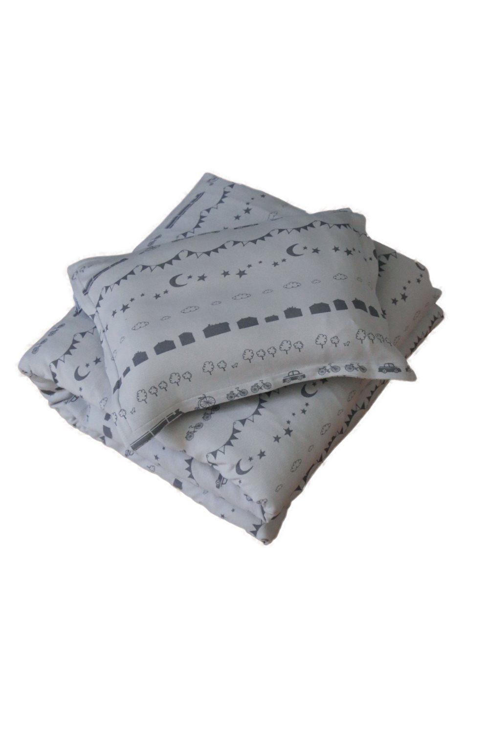 Littleheart Little City Sengesett 100 % økologisk bomull 70x80, 28x35 cm Soft Grey