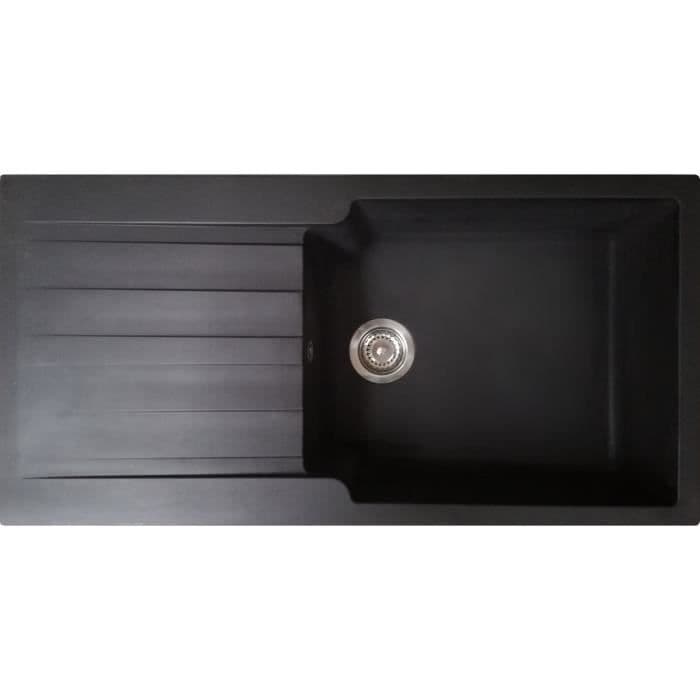 ESSEBAGNO Inbyggt diskbänk 1 stor skål + 1 Sierra-dränering - Harts - 100 x 50 x 21 cm - Svart