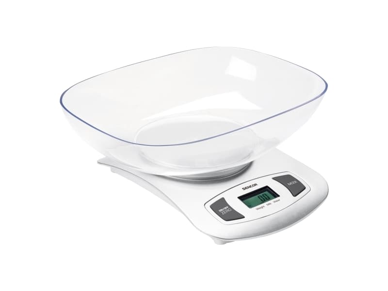 Sencor SKS 4001WH, Elektronisk kjøkkenvekt, 5 kg, 1 g, Hvit, g,ml,oz, 2 l