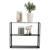 Bonnie Vägghylla svart smide rökfärgat glas 3 hyllplan 50*58 cm