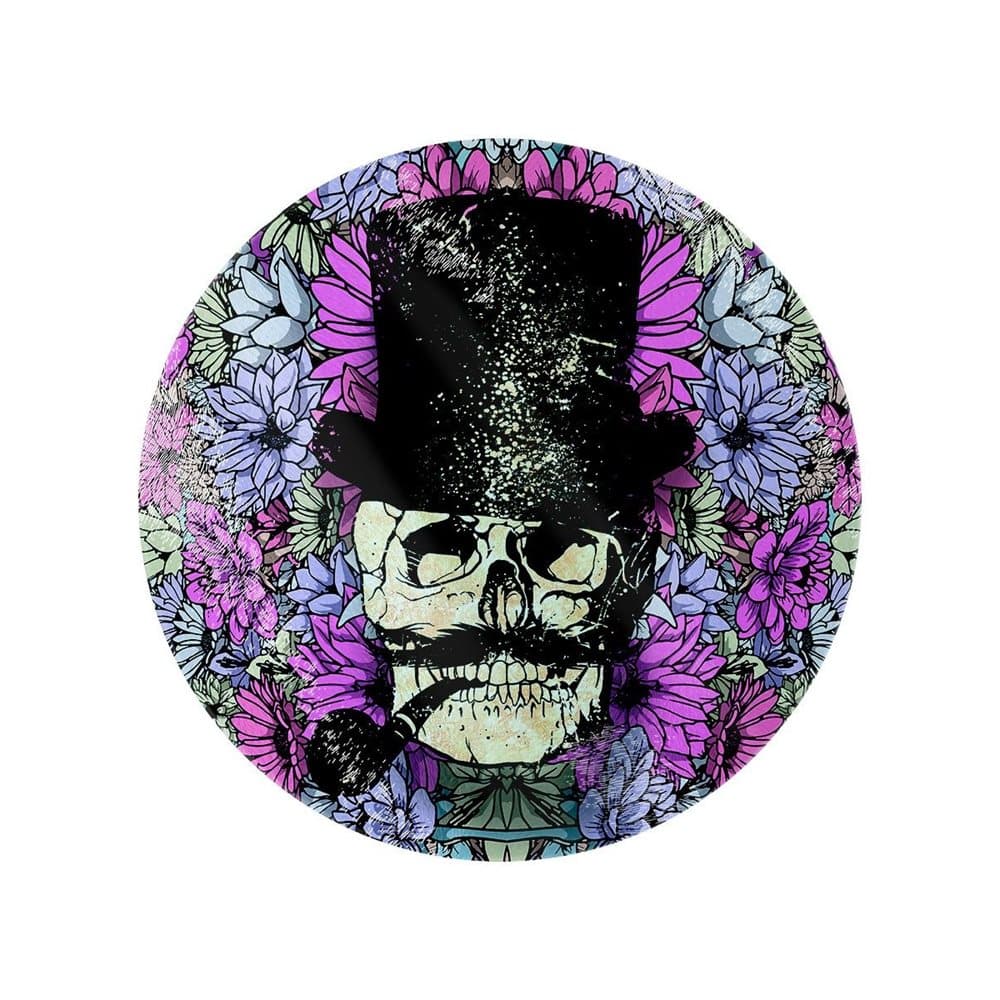 Grindstore Floral Skull Circular Glass Chopping Board