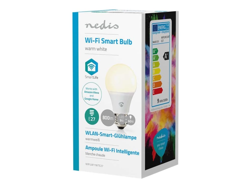 Nedis WiFi Smart Bulb - LED-lyspære - form: A60 - E27 - 9 W (ekvivalent 60 W) - klasse A+ - varmt hvitt lys - 2700 K - hvit