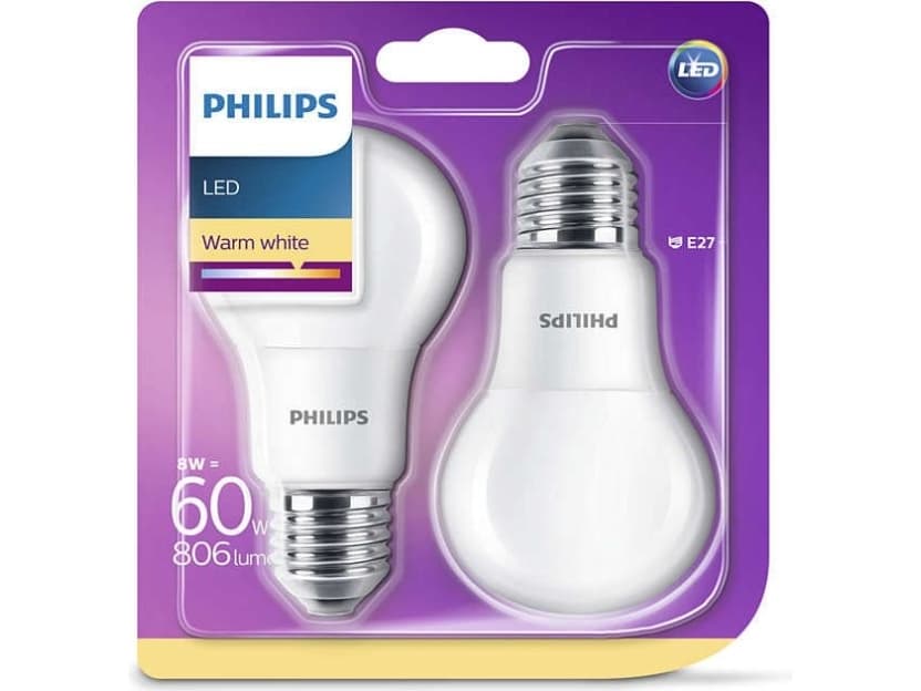 Philips Pære, 8 W, 40 W, E27, 806 lm, 15000 timer, Varm hvit