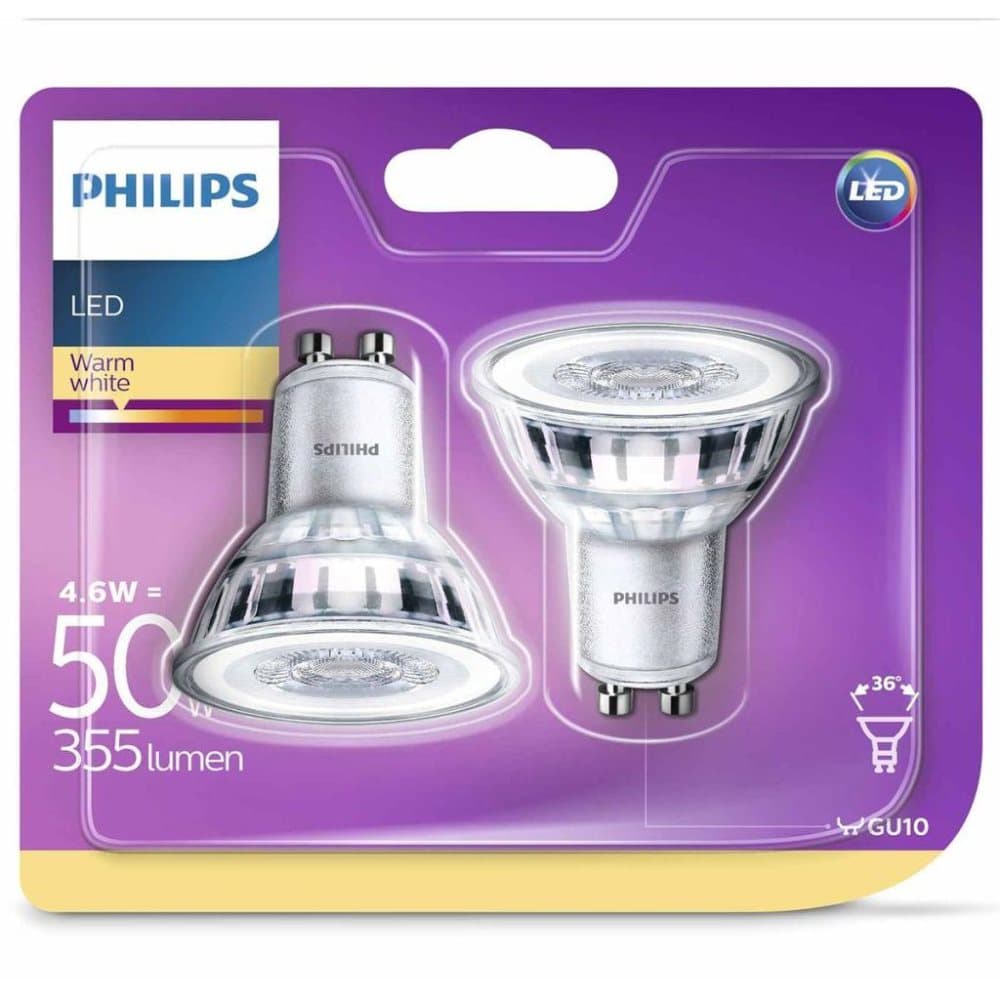 Philips LED spotlyspærer 2 stk klassisk 4 6 W 355 lumen 929001215231