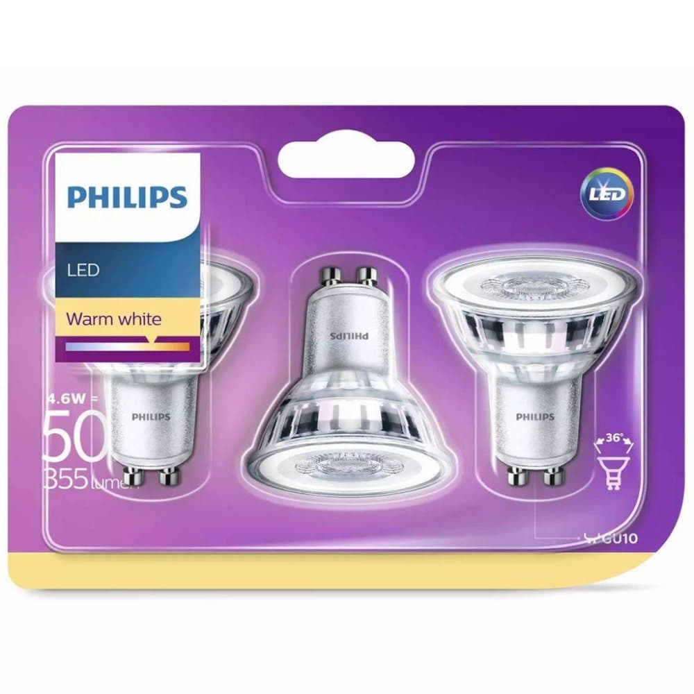 Philips LED spotlyspærer 3 stk klassisk 4 6 W 355 lumen 929001215286