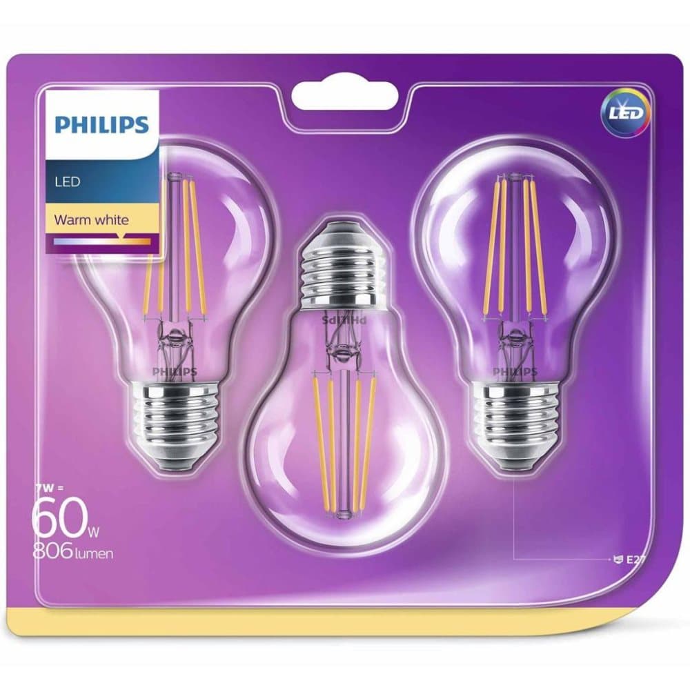 Philips LED pærer 3 stk klassisk 7 W 806 lumen 929001387373