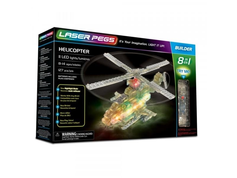 Laser Pegs Helicopter 8 in 1, Byggsats, Pojke, Belysning, 127 styck