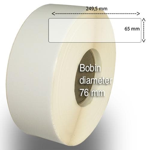 Etiketter på rulle, självhäftande, högblanka för bläck, 65-249,5 mm, 600 per rul