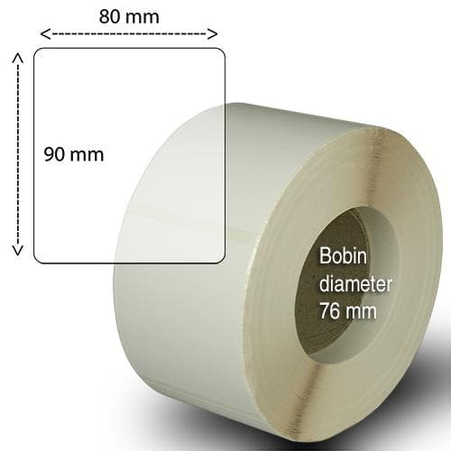 Etiketter på rulle, självhäftande, högblanka för bläck, papper, 80-90 mm, 1000 s