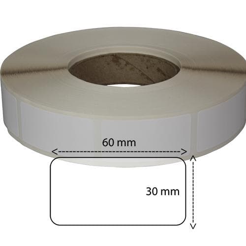 Etiketter på rulle, papper, högblanka för bläck, 32 mm bärbana, bobin 76 mm, 30