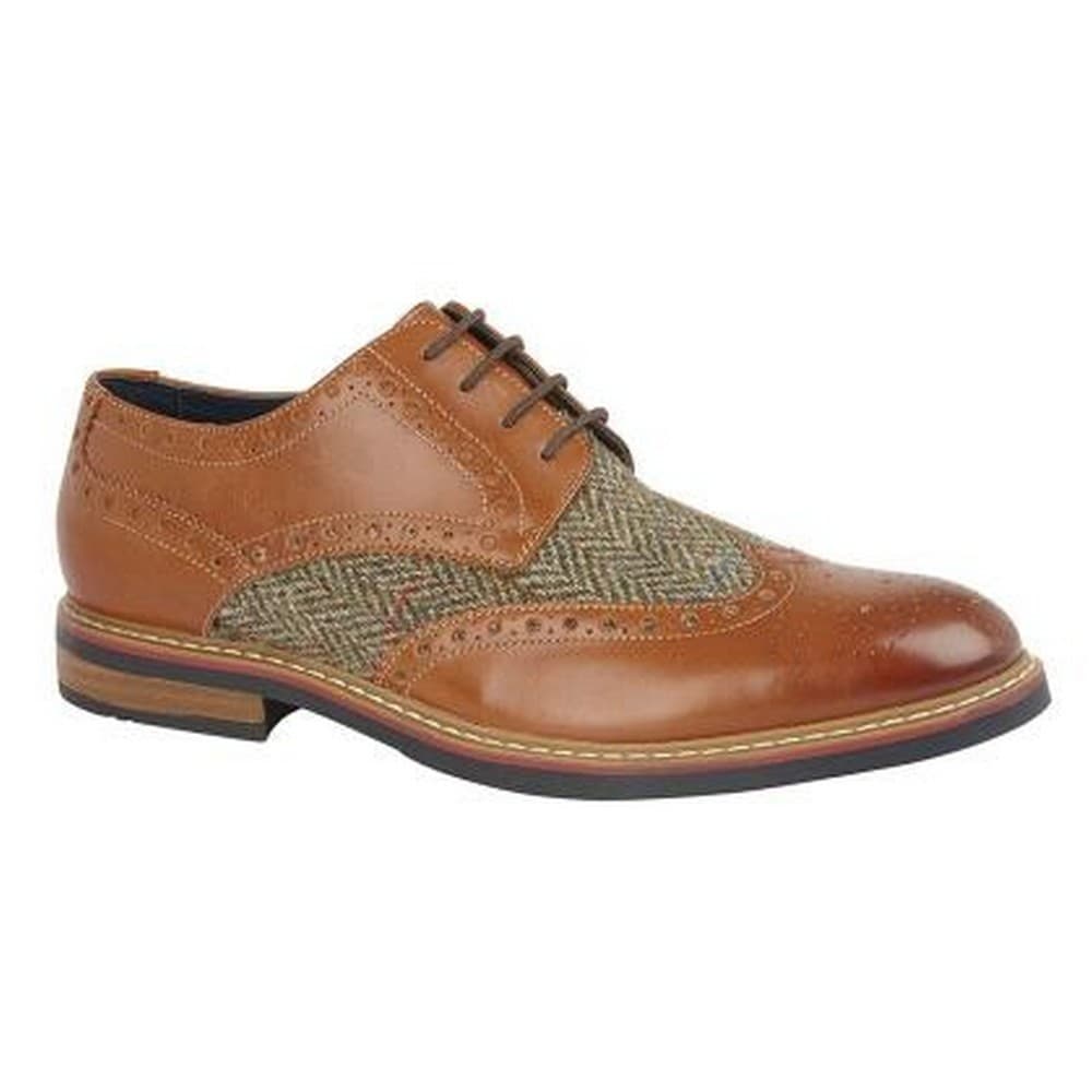 Roamers Mens Burnished Leather Harris Tweed 4 Eye Laced Brogue Shoe