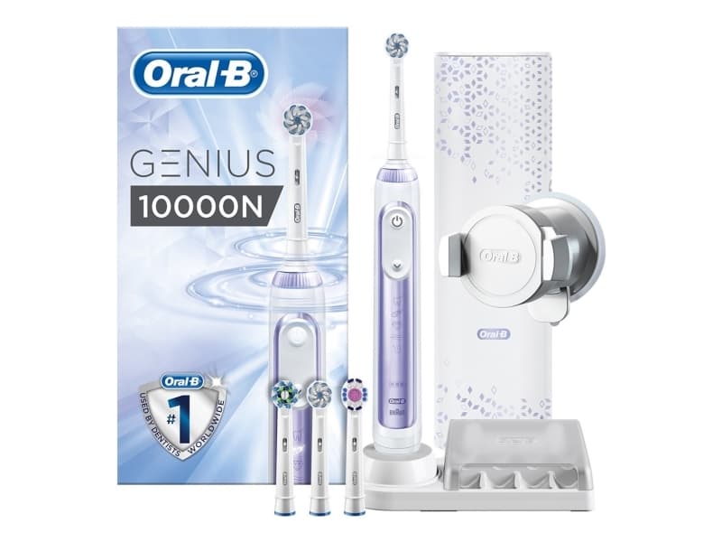 Oral-B Genius 10000N, Vuxen, Roterande och oscillerande tandborste, Daglig vård, Gum omsorg, Känslig, Tandblekning, Vit, Batteri, Inbyggt batteri