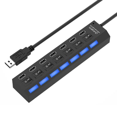 USB 2.0-Hubb 7-Portar - Svart