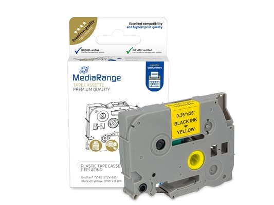 MediaRange MRBTZ621, Svart på gul, TZ/TZe, Brother, P-Touch 1000, 1010, 1080, 1090, 1260VP, 1280, 1280DT, 1290, 1750, 1830VP, 18R, 2030VP, 2100VP,...