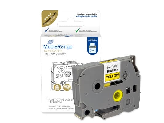 MediaRange MRBTZ631, Svart, Gul, Bläckstråleskrivare, Permanent, Brother P-Touch 1010, 1080, 1090, 1260VP, 1280, 1280DT, 1290, 1750, 1830VP, 18R, 203
