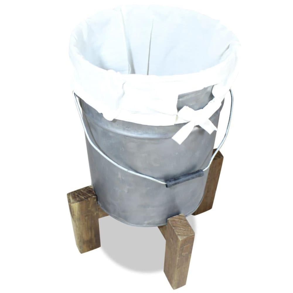vidaXL vasketøjskurv galvaniseret jern massivt genbrugstræ 30x30x58 cm