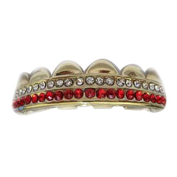 Grillz, Gold Double Deck Ruby N Clear TOP
