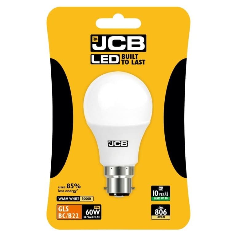 JCB LED A60 806lm Opal 10w Light Bulb B22 2700k