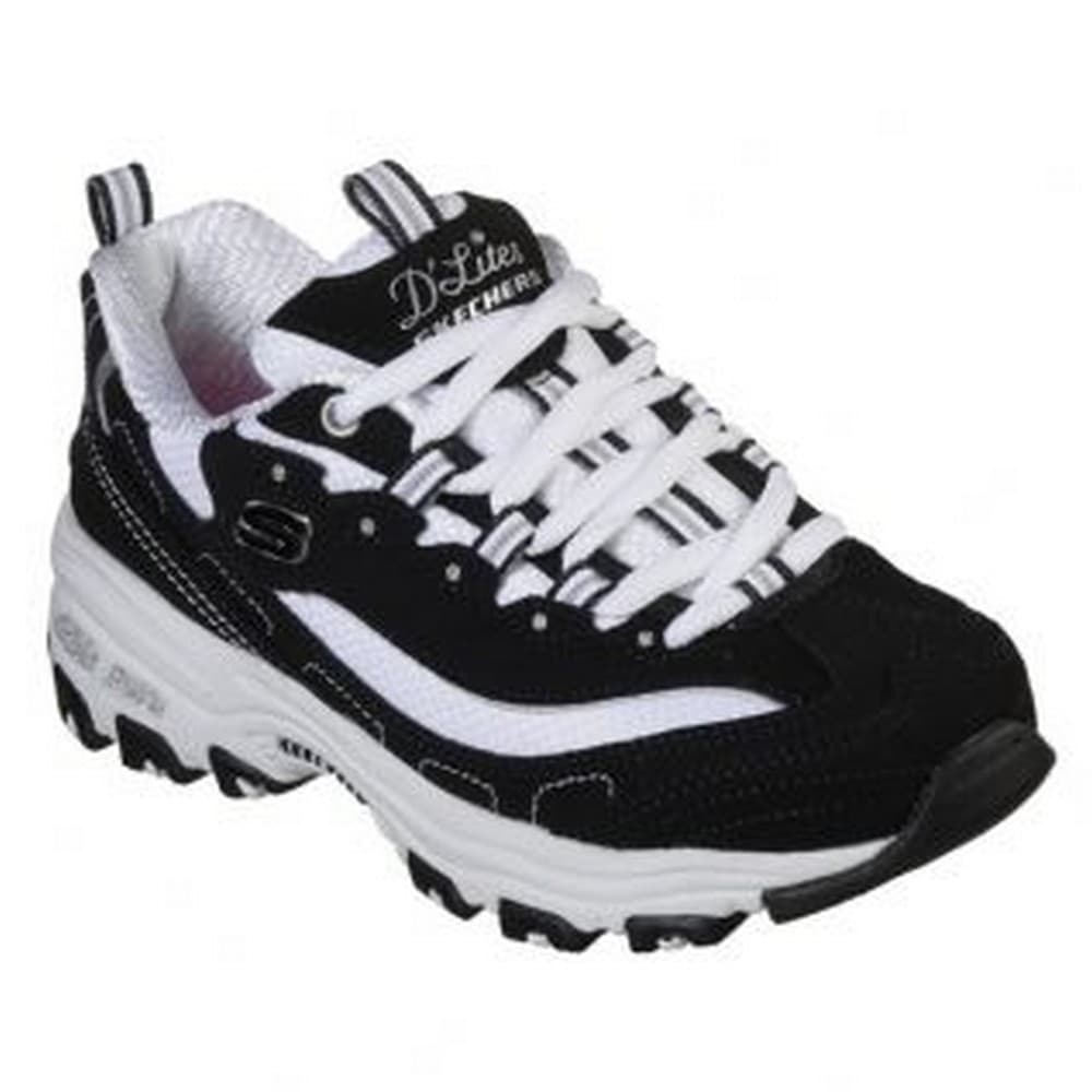 Skechers Girls D`Lites Biggest Fan Lace Up Faux Leather Trainer