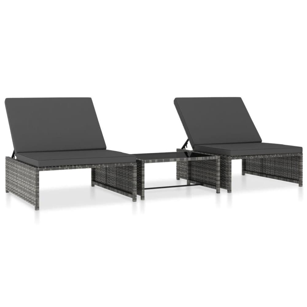 vidaXL Solsängar 2 st med bord konstrotting grå