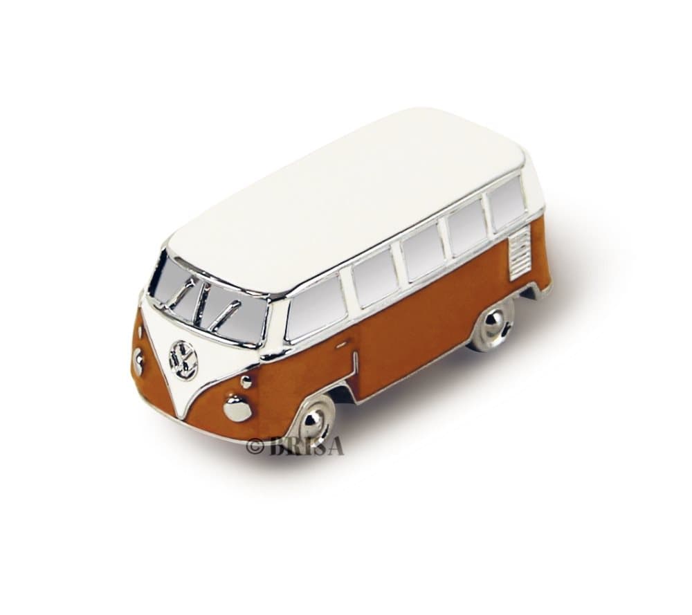 BRISA VW Collection - Volkswagen Bus T1 Camper Van Transporter 3D-minimagnetmagnet i gave dåse (Orange)