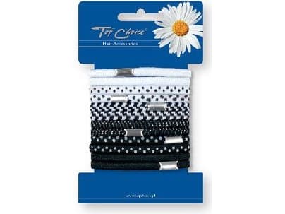 Top Choice Rubber bands with metal, white and black, 12 pcs. 21183
