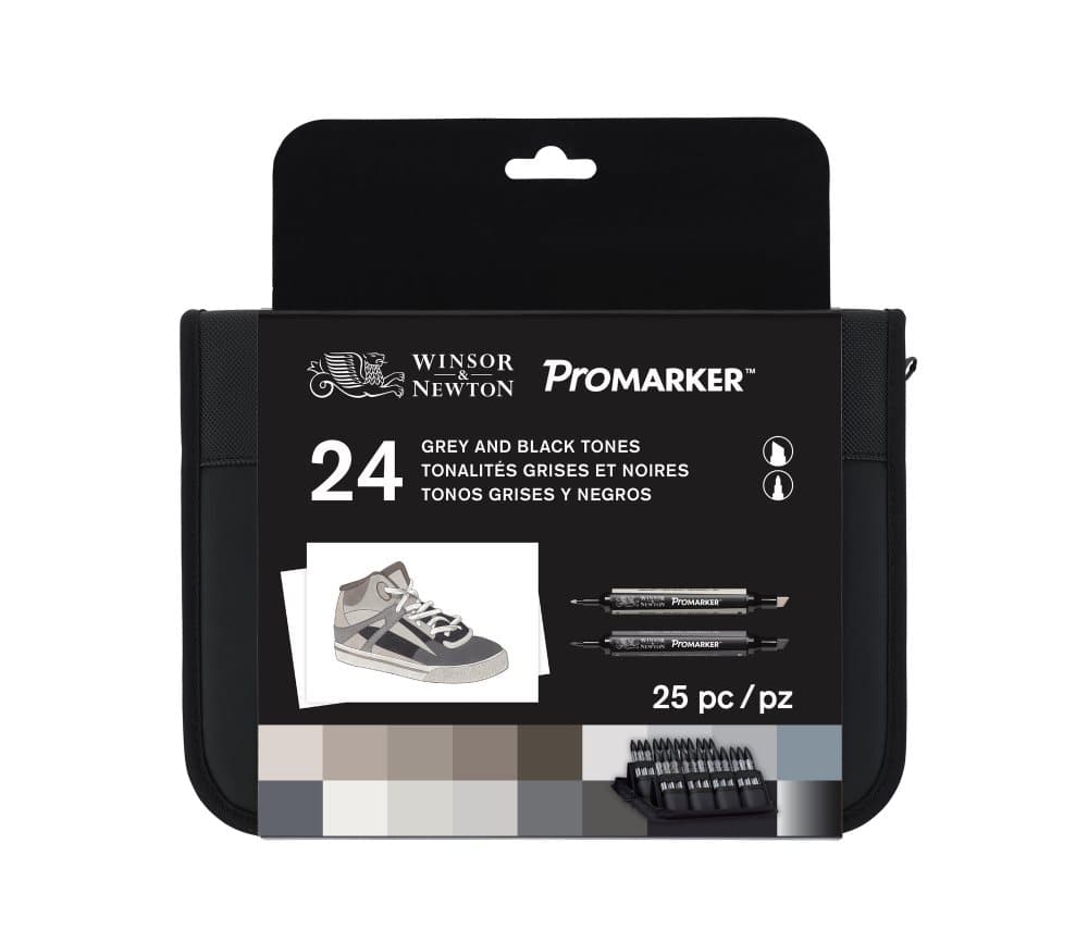 Promarker Set med 24 st Markers "Black & Greys" i en Praktisk Väska Winsor & Newton