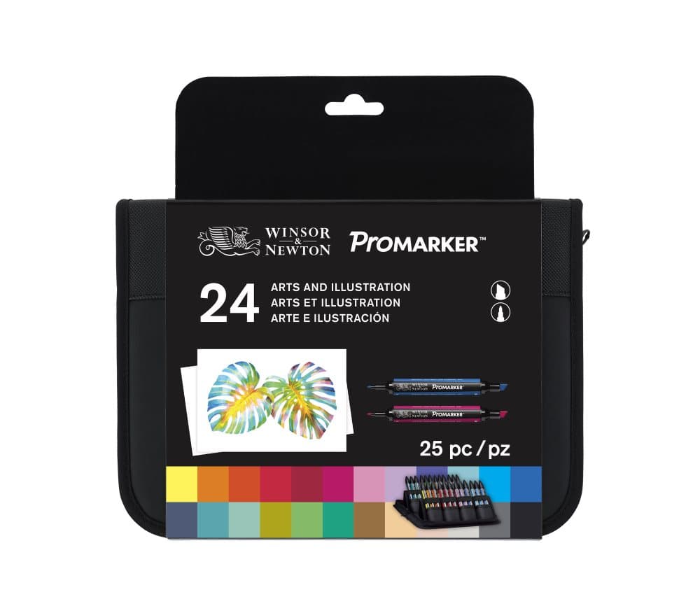 Promarker -sarja 24 kpl "Arts & Illustration" merkkauskynää käytännöllisessä laukussa Winsor & Newton