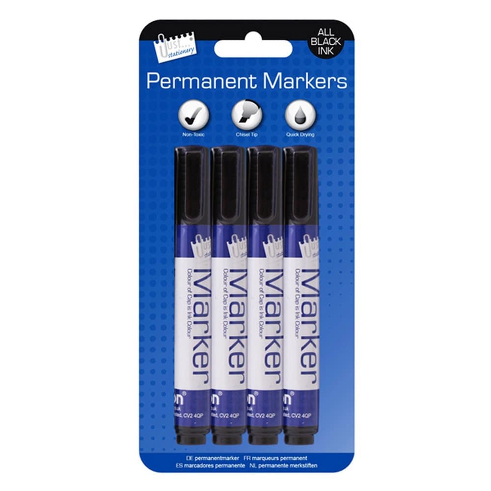 Just Stationery Mejselstip Permanent markör svart (paket med 4)