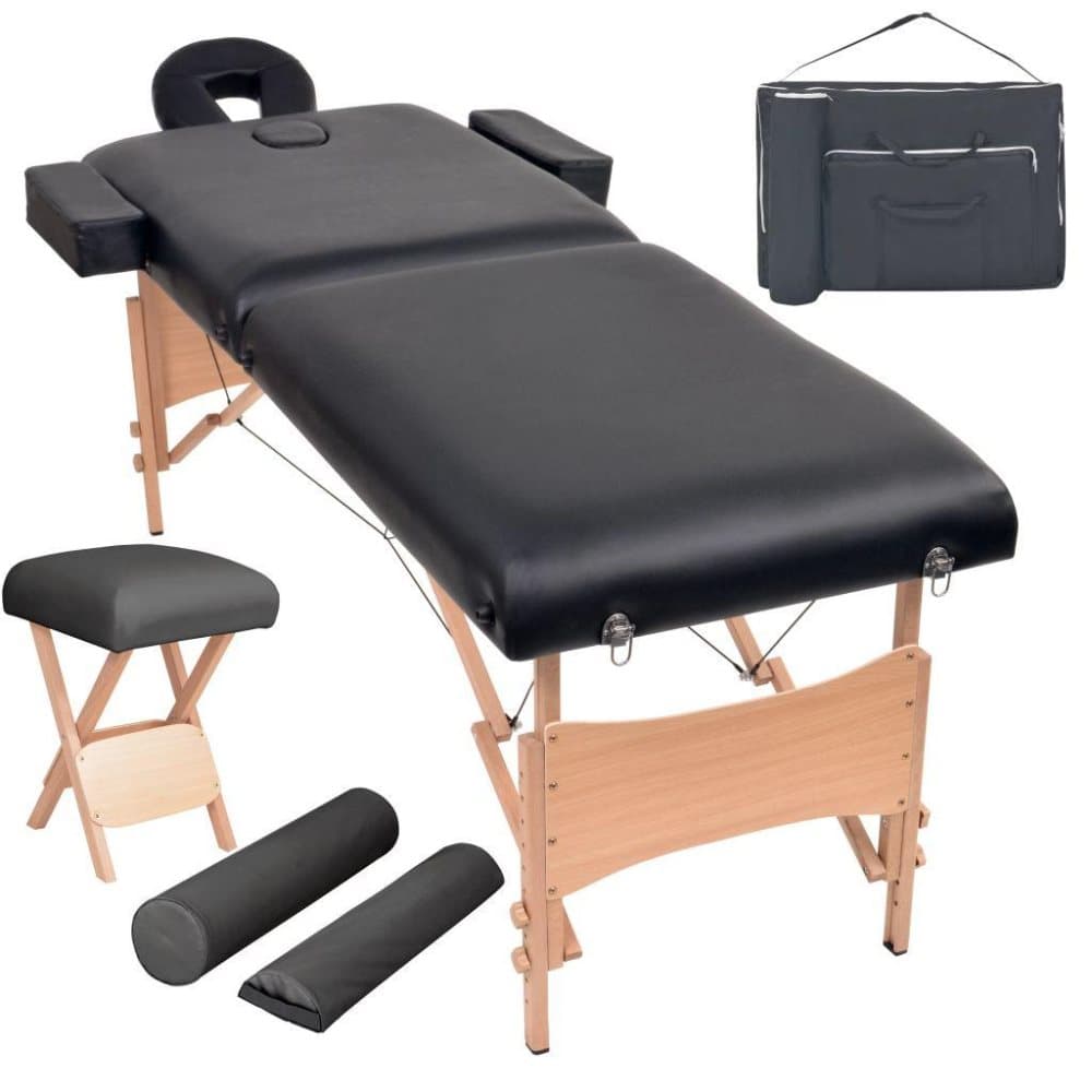 vidaXL foldbart 2-zoners massagebord- og skammelsæt 10 cm tykt sort