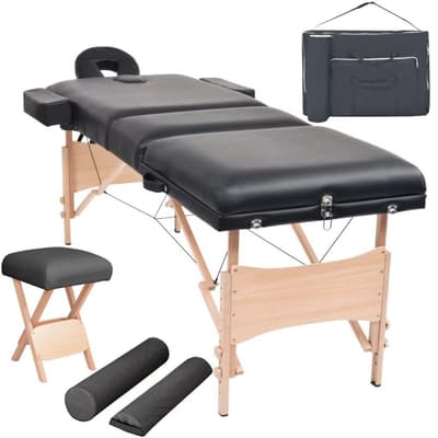 Hopfällbar massagebänk 3 sektioner och pall set 10 cm tjock svart