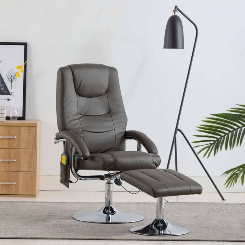 Massagefåtölj med fotpall grå konstläder