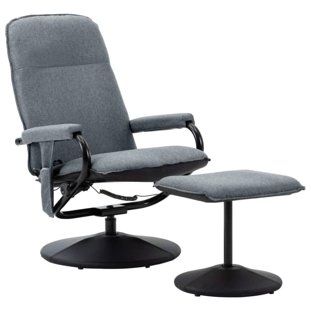 Massagefåtölj med fotpall ljusgrå tyg