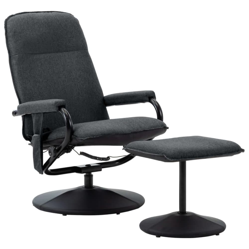 Massagefåtölj med fotpall mörkgrå tyg