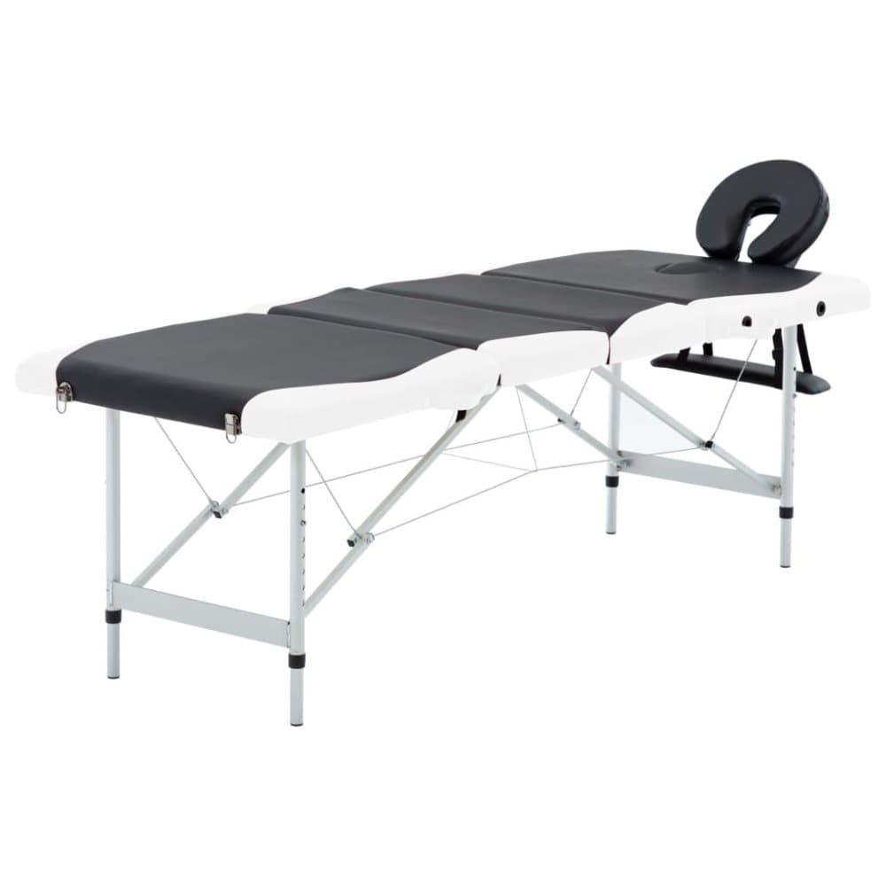 vidaXL foldbart massagebord 4 zoner aluminium sort og hvid